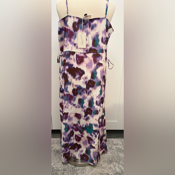 XL Abstract Floral Strappy Midi Dress WAdjustable Waist Purple Pink & Teal NEW! - Picture 3 of 7